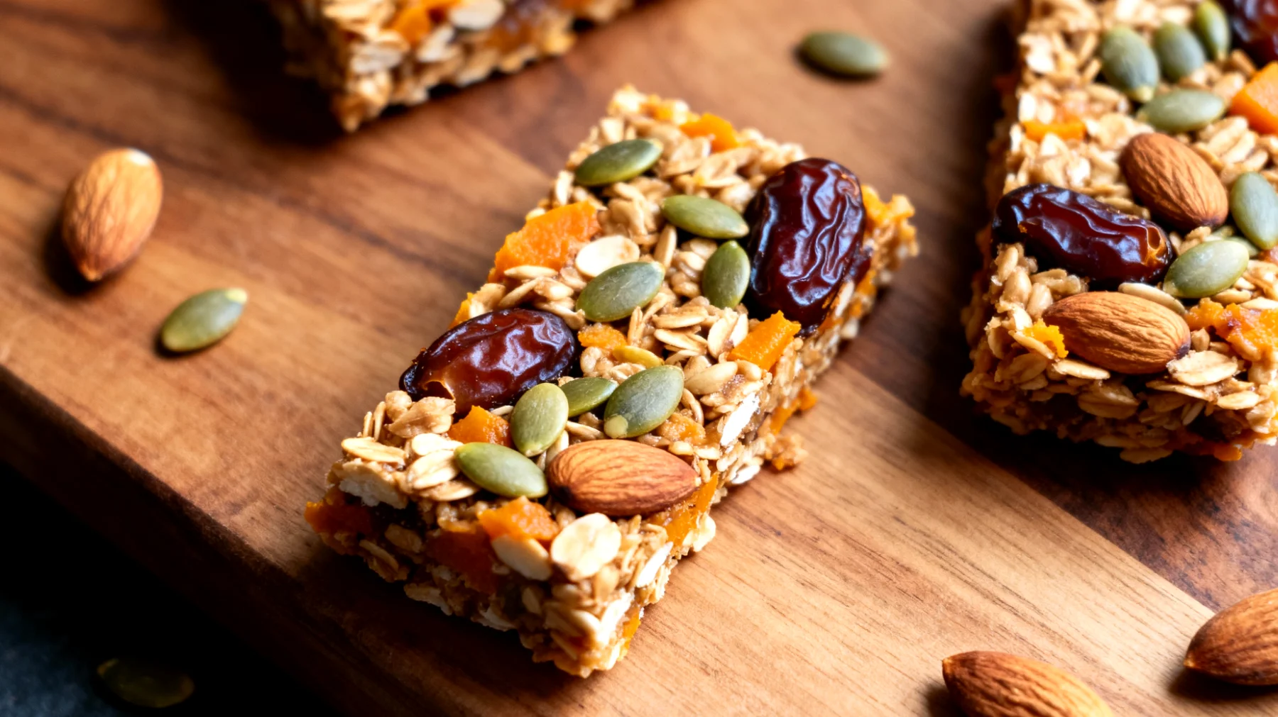 Barrette di avena e semi di zucca fatte in casa con datteri e mandorle"