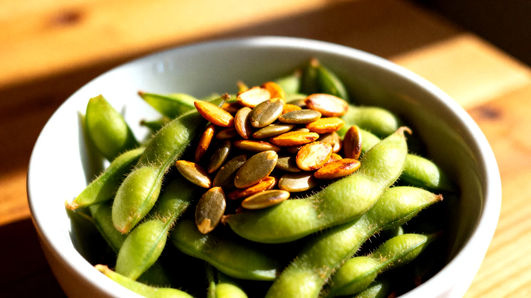 Edamame con semi di zucca tostati"