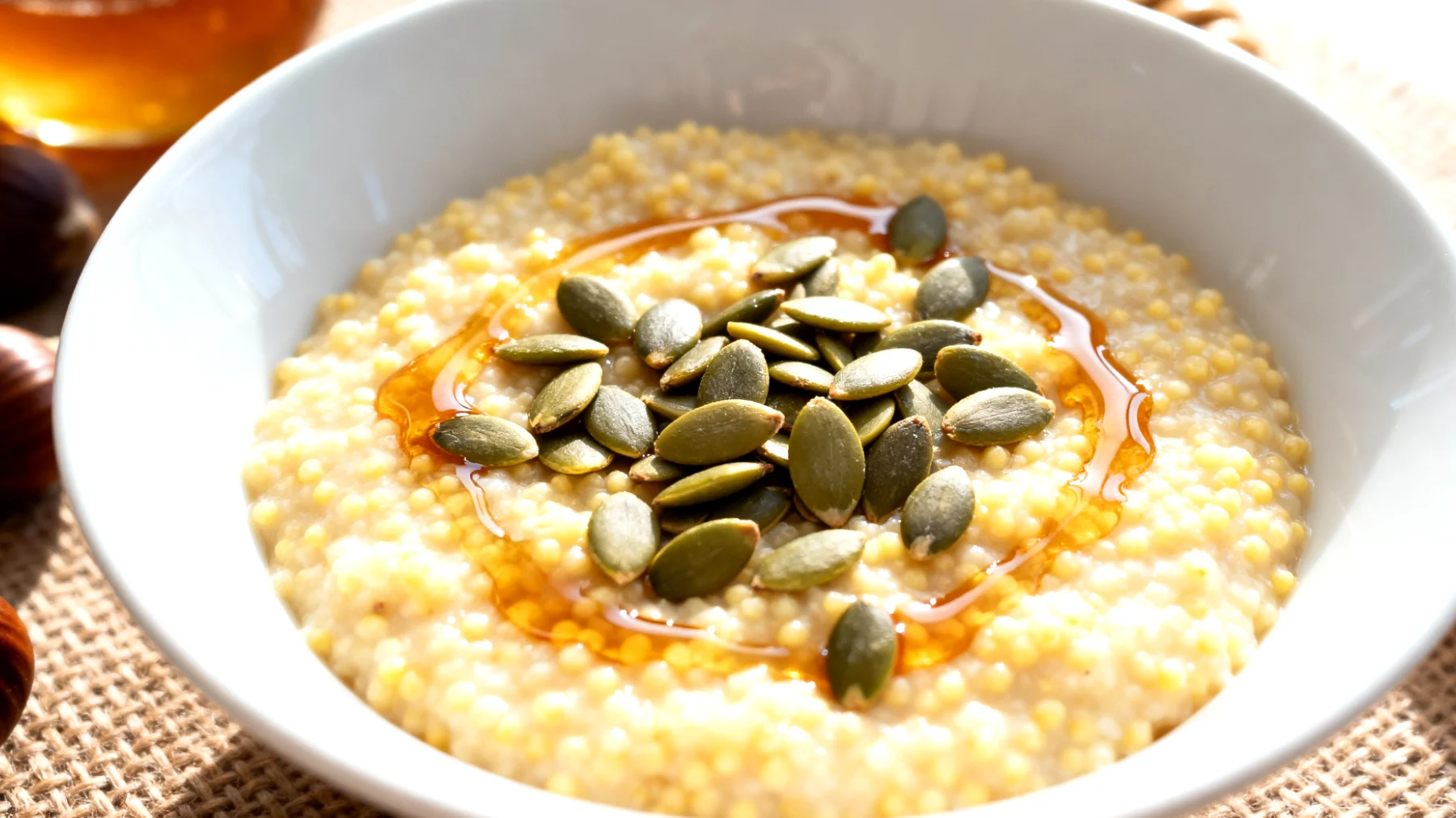 Porridge di miglio con semi di zucca e miele di castagno"