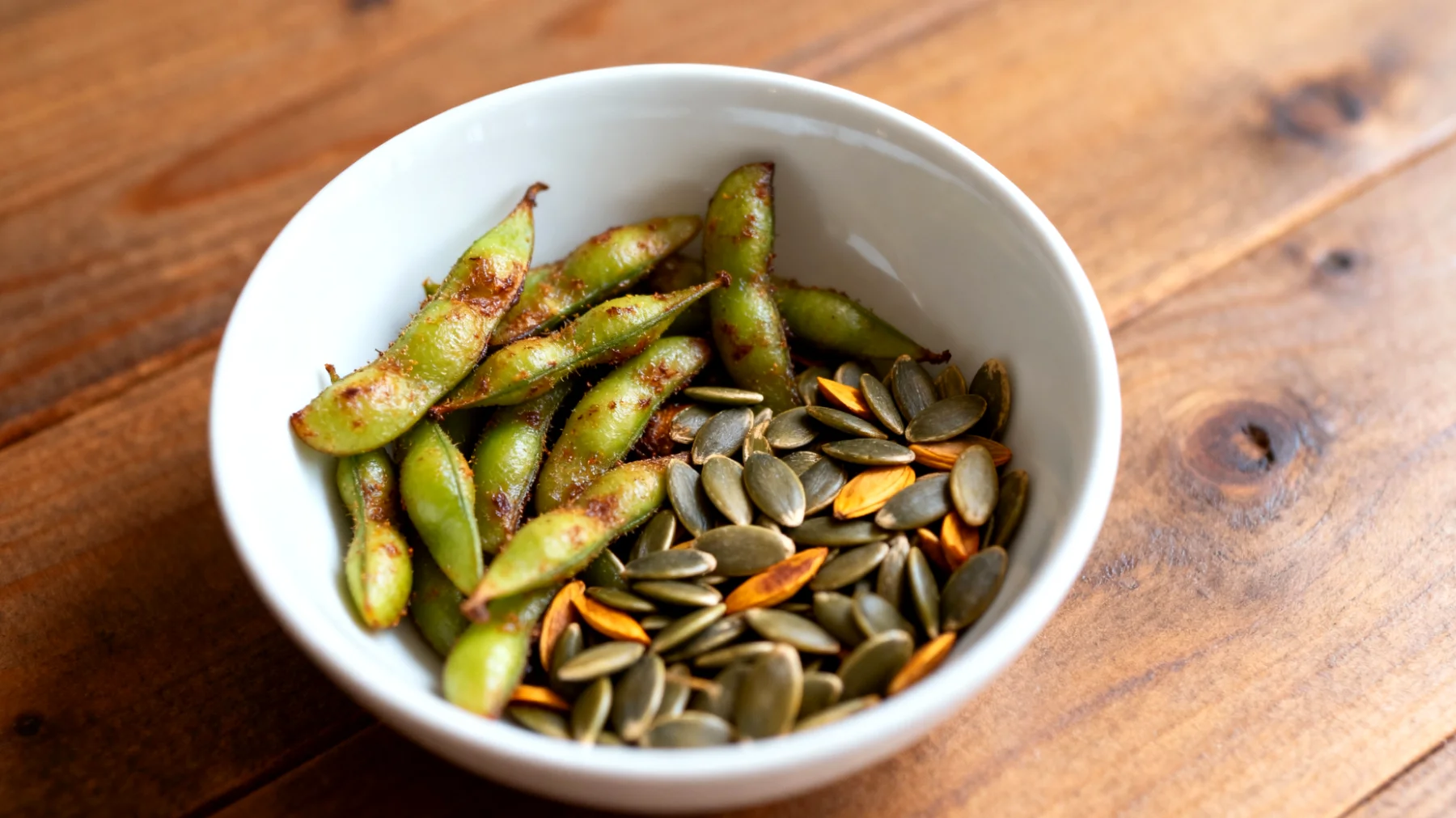 Edamame tostati con semi di zucca"