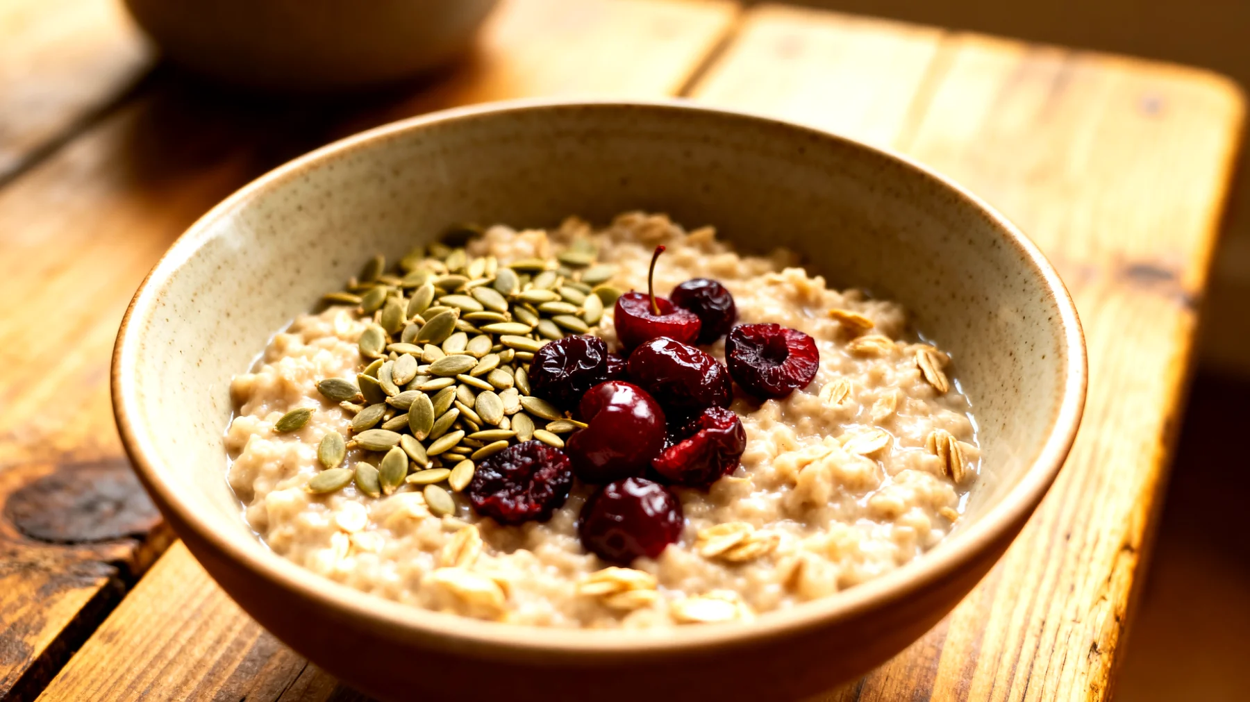 Porridge di avena con semi di canapa e ciliegie essiccate"