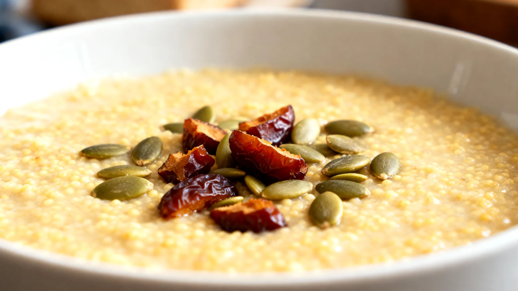 Porridge di miglio con semi di zucca e datteri"