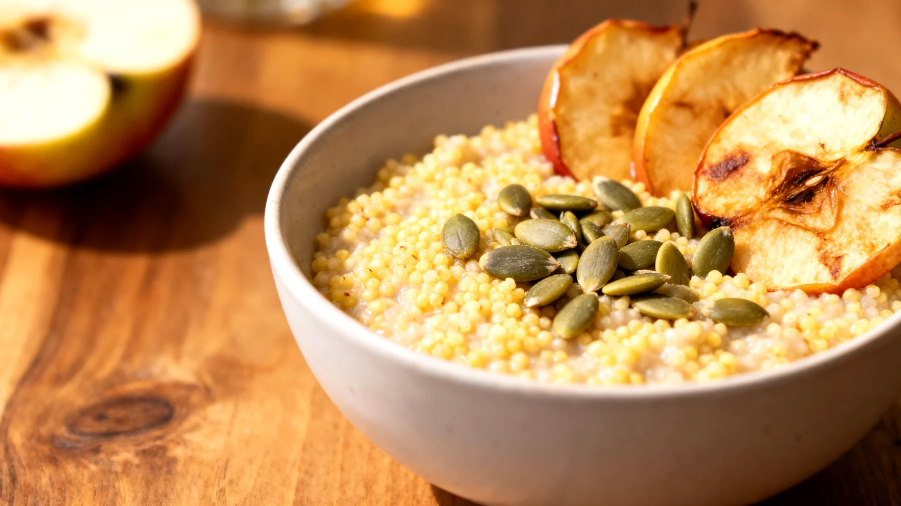 Porridge di miglio con semi di zucca e mela cotta"