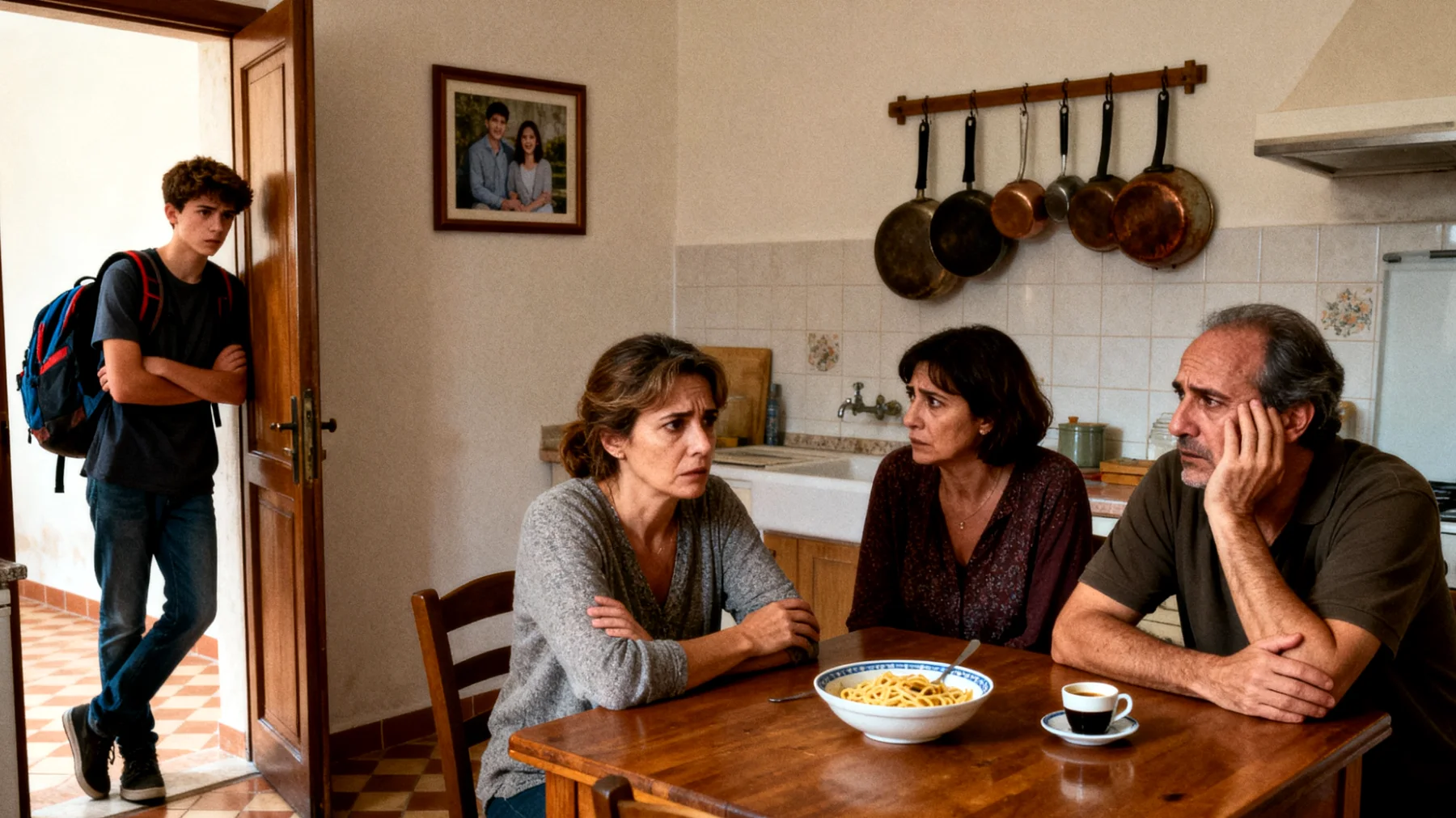 Genitori che vivono con ansia costante il futuro dei figli adolescenti, preoccupati per le loro scelte scolastiche, professionali e relazionali, manifestando apprensione eccessiva che genera tensione e pressione nel rapporto familiare"