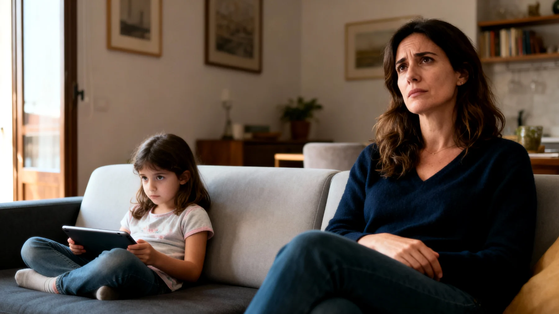 Una mamma si sente distante dalla propria bambina perché fatica a comprendere il suo mondo digitale e i suoi interessi, mentre la piccola percepisce la madre come 'antica' e poco aggiornata rispetto alle altre mamme più giovani e tecnologiche"