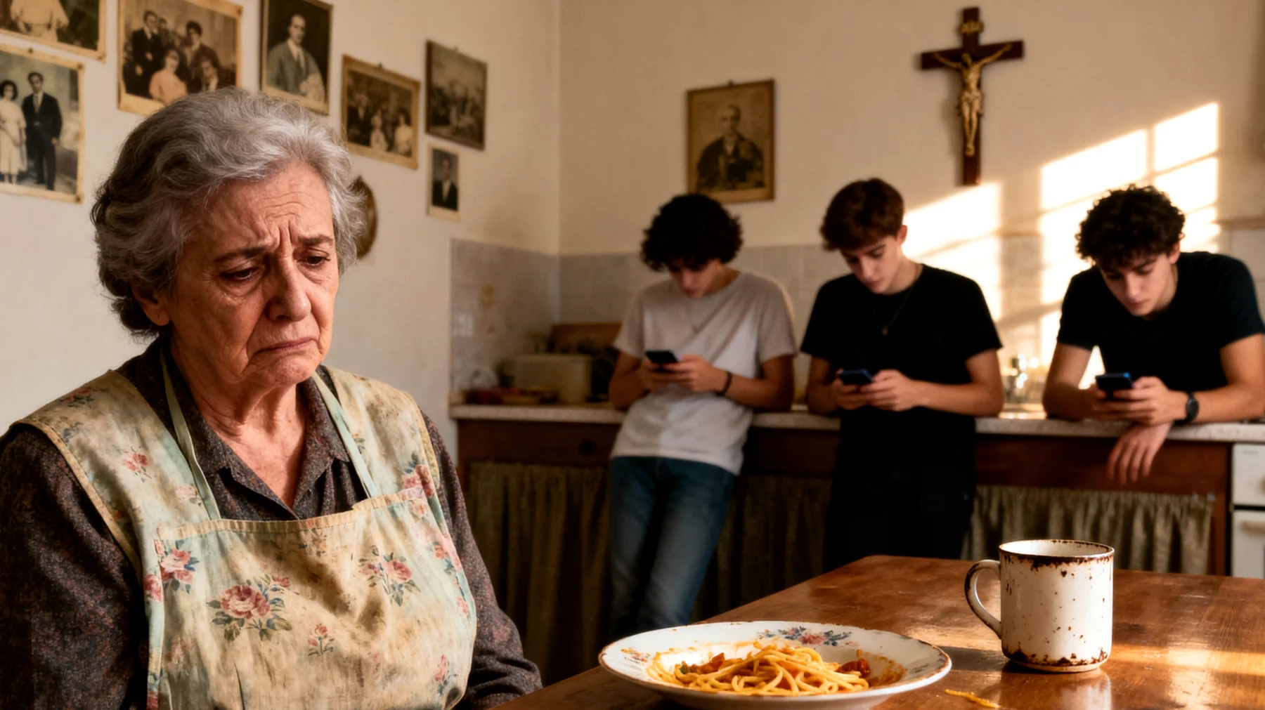 Nonna preoccupata perché i nipoti giovani adulti (20-30 anni) non partecipano più alle attività familiari, non aiutano nelle faccende durante le visite e mostrano disinteresse verso le tradizioni di famiglia, lasciandola con il senso di essere considerata solo come una 'baby sitter' o 'cuoca' piuttosto che un membro attivo della famiglia"