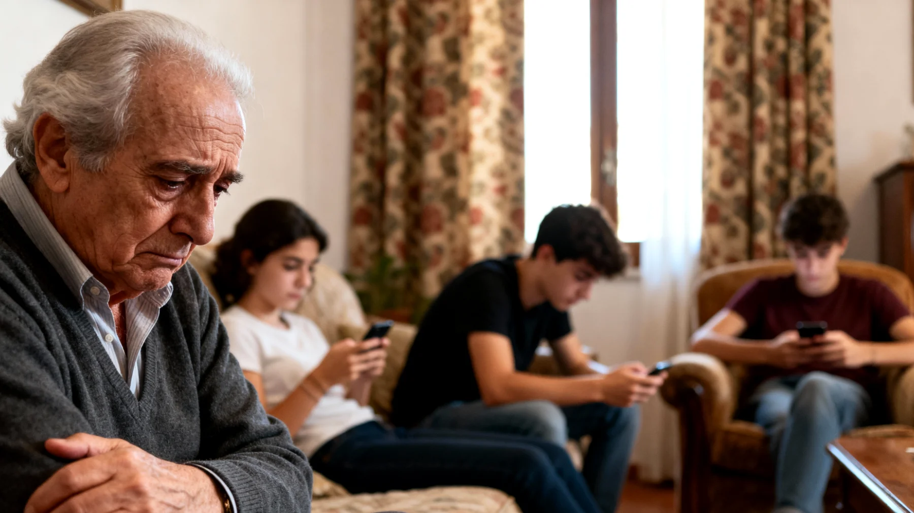 I nonni faticano a stabilire limiti sull'uso eccessivo di smartphone e videogiochi con i nipoti giovani adulti, che durante le visite trascorrono la maggior parte del tempo connessi anziché dialogare, creando un senso di distanza e incomprensione generazionale"